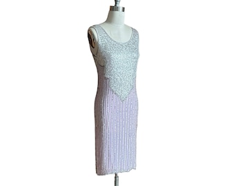 Beaded Sequined Dress, Silver Sparkle, Shift style, Cocktail Dress, party dress