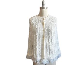 Vintage White Knit Spring Cape, Poncho, 1960’s Vintage