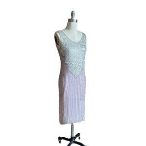 Vintage silk Beaded Sequined Dress, Silver Sparkle, lavender dress, Cocktail Dress, party dress
