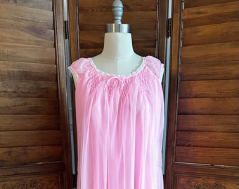 Vintage 1960's Bright  Pink Nightgown Nylon , Peignoir