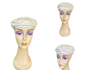 Vintage 1960’s White satin Pillbox hat