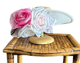 Vintage  Straw Floral Hat, Pink Roses, Adele Clare New York