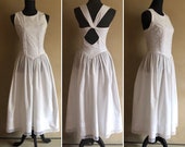 Gunne Sax White Cotton Dress Jessica McClintock - size 7 vintage 80 39 s