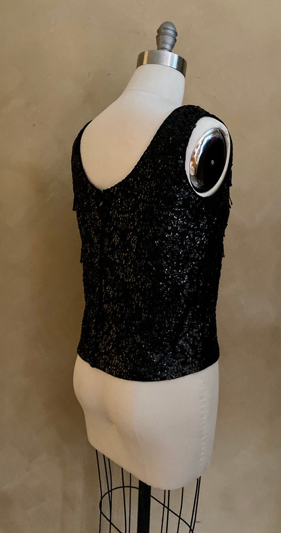 Vintage 1960’s Black Sequined Beaded  top crop st… - image 2