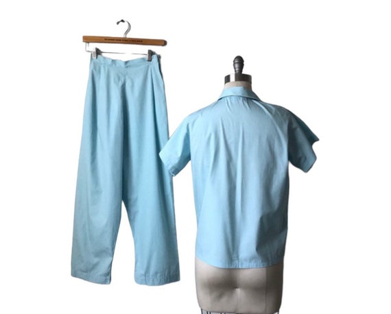 Vintage 1950’s Blue Cotton Pajamas, Vintage sleep… - image 4