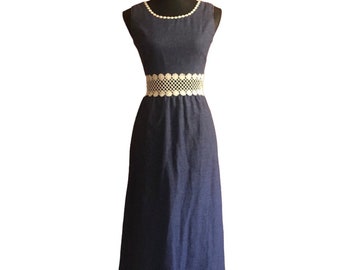 Vintage 1960's blue maxi dress with cutout sheer waist