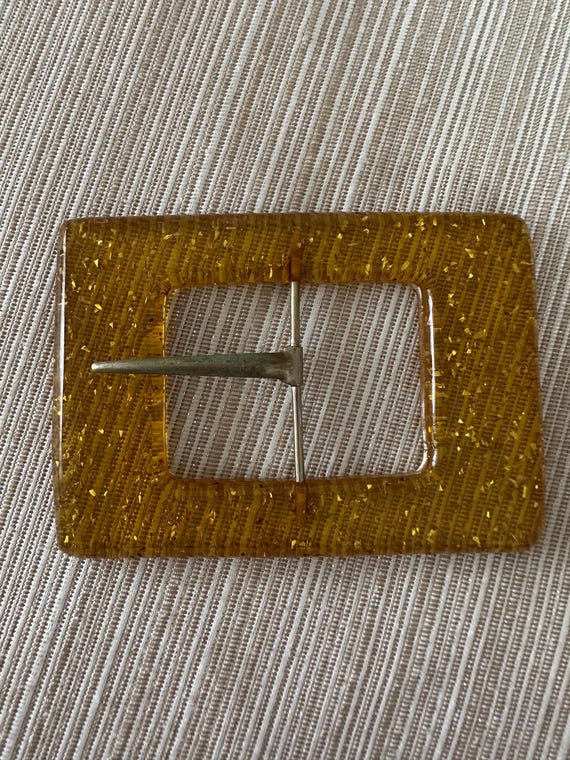 Vintage belt buckle gold with gold specked  shimm… - image 5