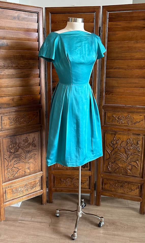 Blue Satin 1950’s Dress, Party dress special occa… - image 10