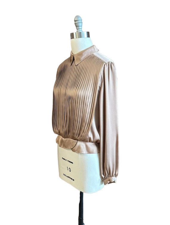Vintage 70’s Beige Blouse, Pleated, fancy blouse