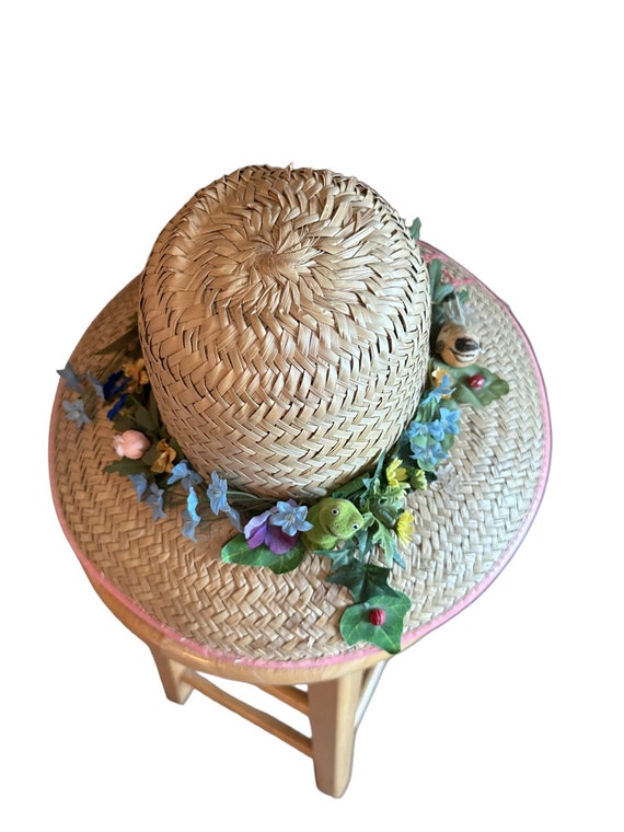 Vintage Straw Hat, 1950's Novelty, Floral, Beach H