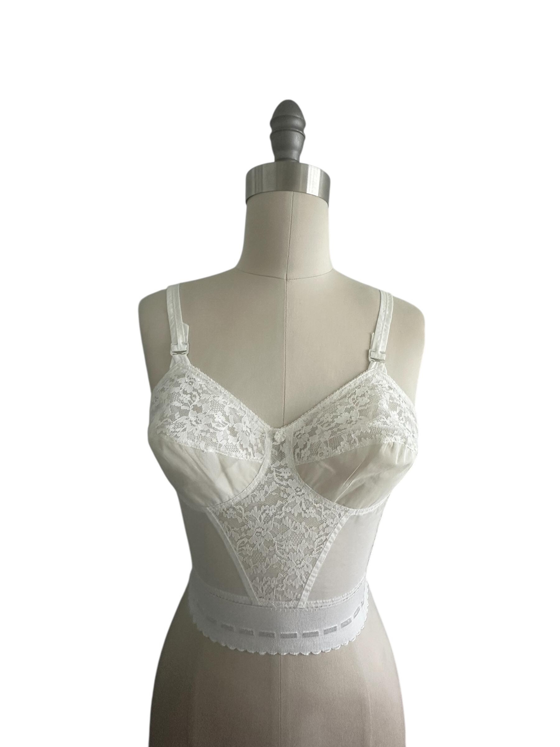 Vintage 1950’s bullet style long bra - lace trim - Breathin bra - size 36 B