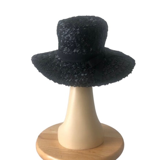 Vintage 1960’s Black Straw Raffia Hat, oversized … - image 4