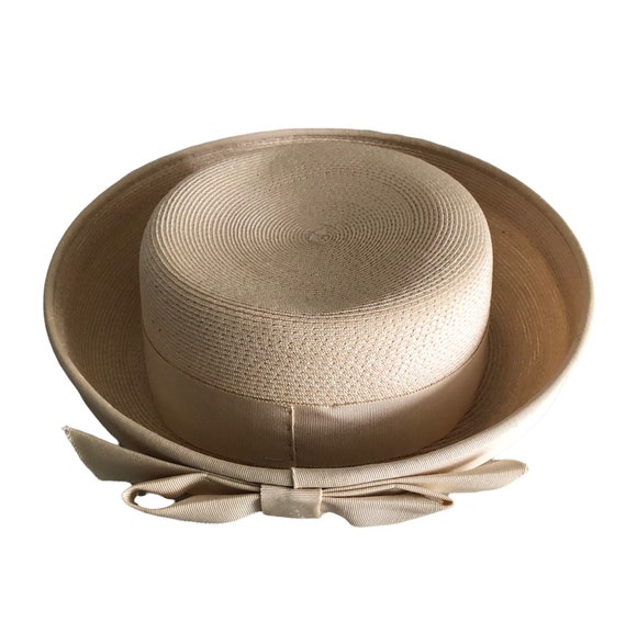 Vintage 1960’s Cream Straw Hat with bow accent , … - image 1