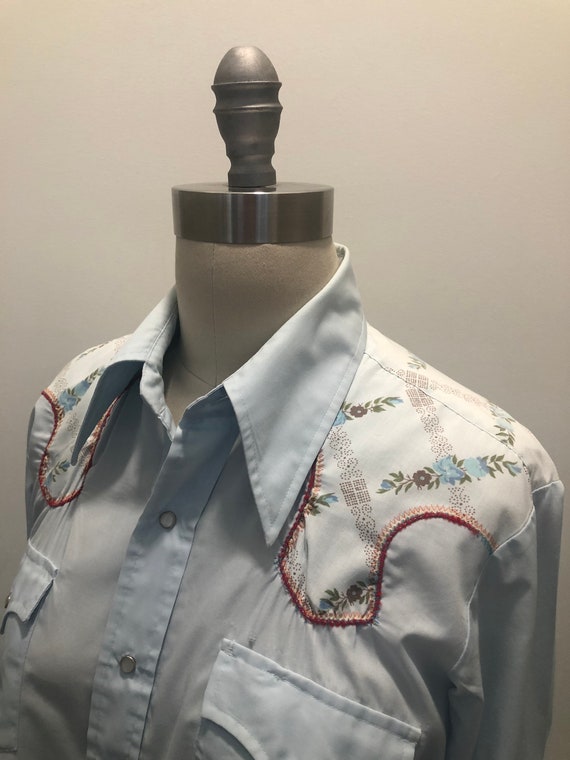 Vintage Western shirt, Floral, oversized collar, … - image 5