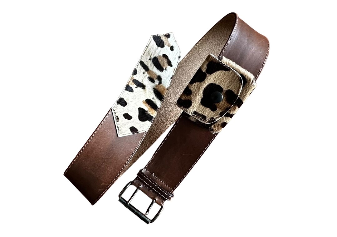 Vintage Leopard Animal Print Belt, Made in Italy, Fall Belt  display picture 1