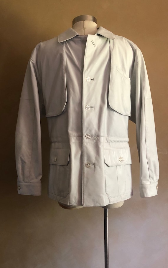 Vintage Men’s Leather Jacket ~ White Leather Coat