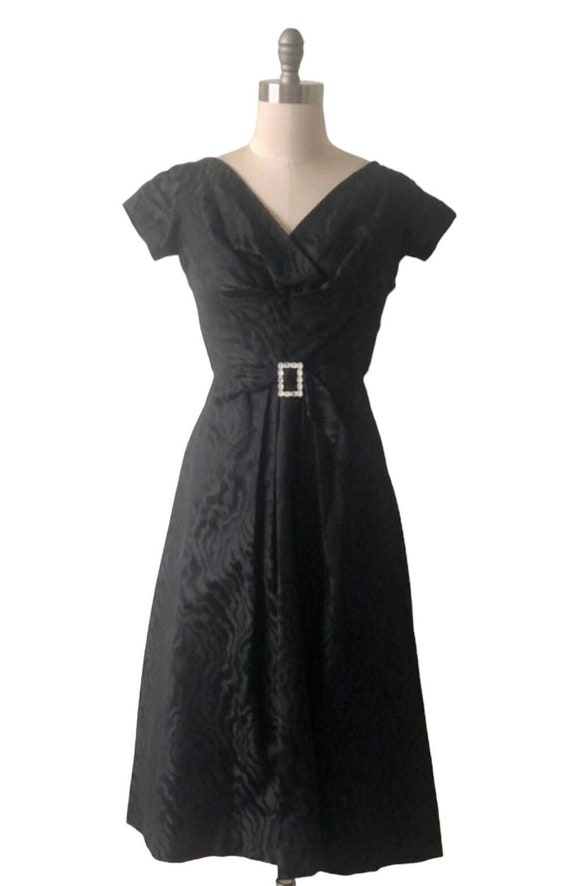 Vintage 1950’s Taffeta  Black Cocktail Dress , Pa… - image 1