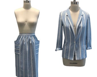Blue striped skirt set, Striped blazer,  Summer stripes