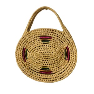 Vintage large round Straw Bag, beach bag