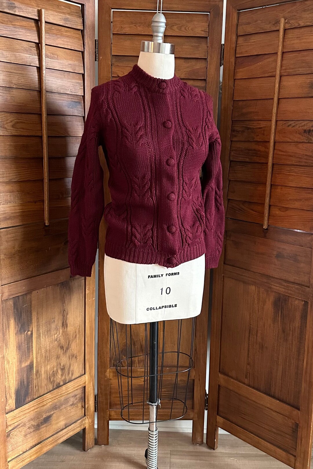 Vintage Cable Knit Cardigan Sweater Burgundy Color Etsy