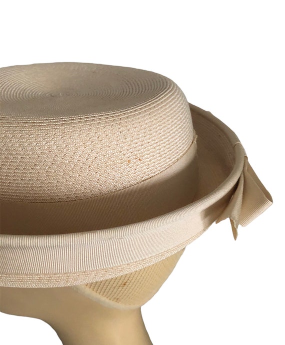 Vintage 1960’s Cream Straw Hat with bow accent , … - image 5