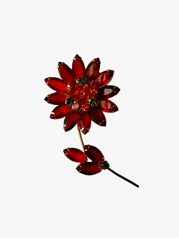 Vintage Rhinestone Flower Brooch, floral pin - image 1
