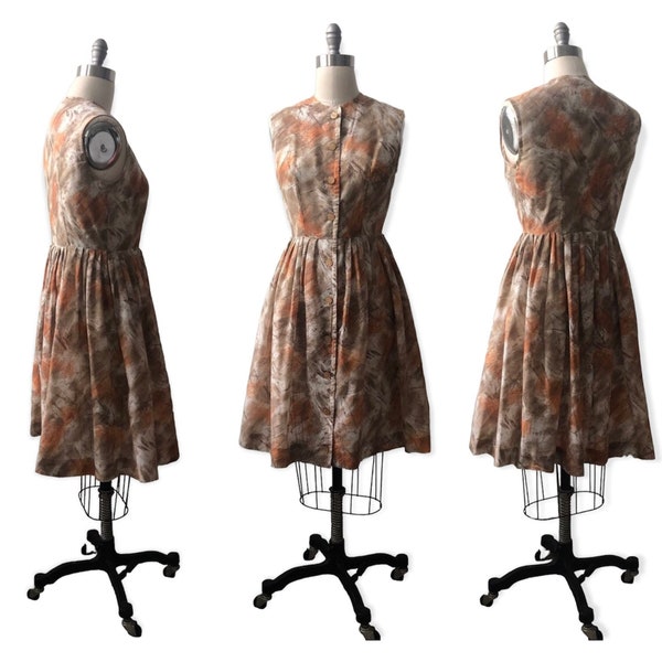 Vintage 1950’s cotton Spring day dress, fit and flare,  abstract print,  midcentury rockabilly