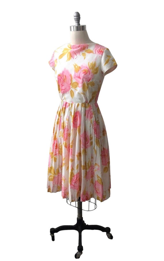 1950’s Dress, Pink floral dress, Pink rose dress, 