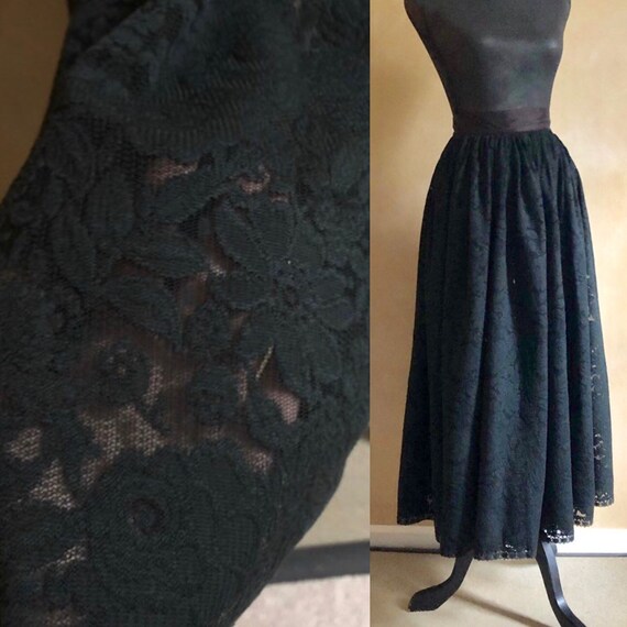 Black Lace Skirt ~ Vintage Black Lace Skirt label: