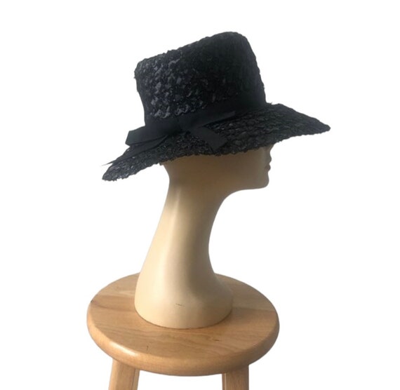 Vintage 1960’s Black Straw Raffia Hat, oversized … - image 2