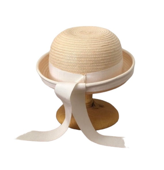 Vintage Straw Hat, Cream Hat, Childs Hat, 1960’s … - image 1