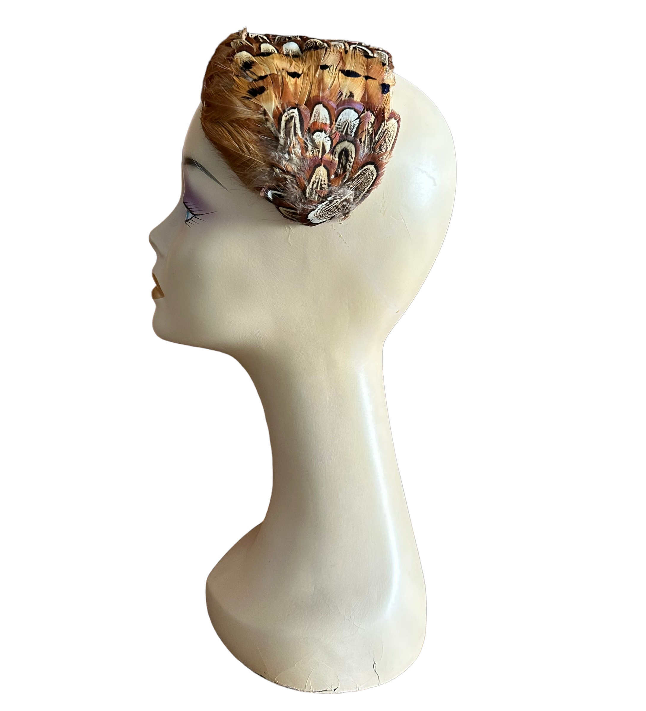 50\'s Pheasant Feather Hat Headpiece Cap Exc Condition 1950s Pheasant Hat - Etsy main image 2
