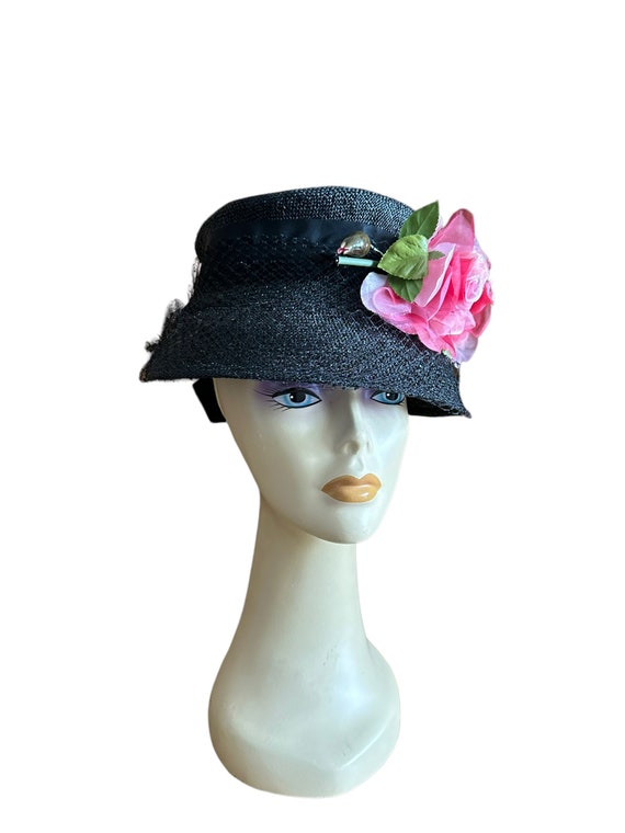 Vintage 1950’s Straw Hat with Pink Floral Accent,… - image 9