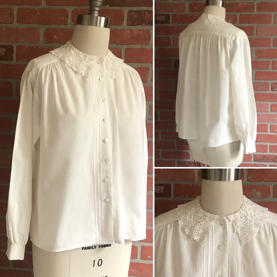 Vintage Lauren Ashley Blouse White Cotton with lac