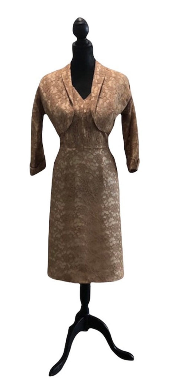 Vintage 1950’s cocktail style wiggle dress, gold … - image 7