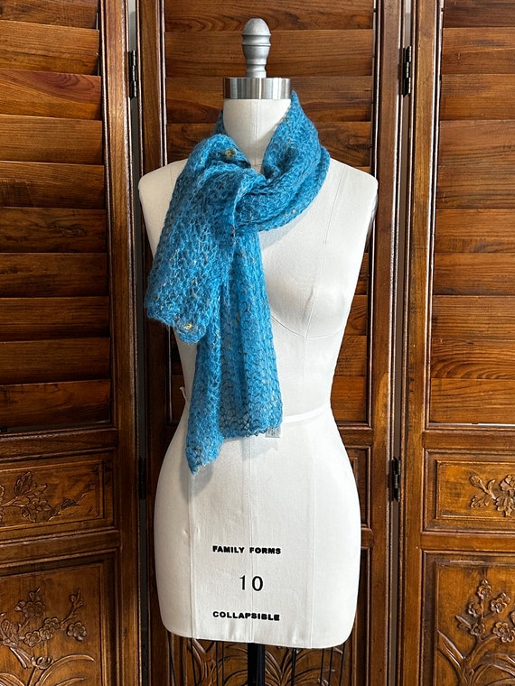 Blue Mohair winter scarf made in Italy, festive g… - image 3