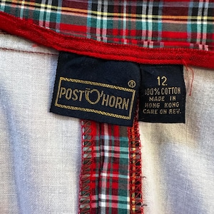 Vintage Red Plaid Cotton Skirt, Post Horn Label, Pleated Midi Length image 8
