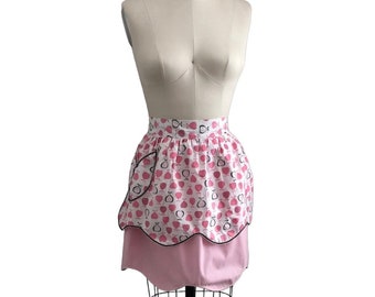 Vintage 1950’s Pink half Apron,  Fruit Pattern, reversible