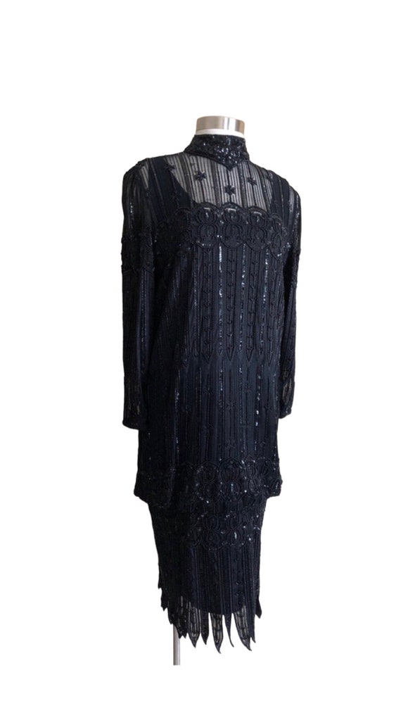 Vintage Black Cocktail dress, heavily Beaded, Gat… - image 6