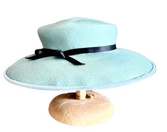 Vintage Summer Straw Hat, 1940’s Hat, Sun hat, Green Hat, Straw Hat, Cartwheel hat