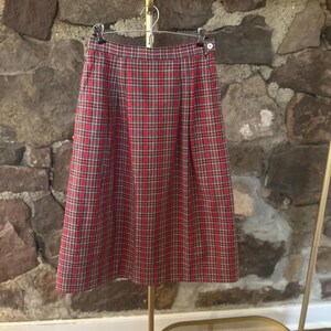 Vintage Red Plaid Cotton Skirt, Post Horn Label, Pleated Midi Length image 5
