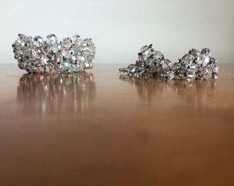 Vintage crystal bracelet and earring set, sparkle, shaker bracelet, dangle