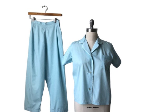 Vintage 1950’s Blue Cotton Pajamas, Vintage sleep… - image 1