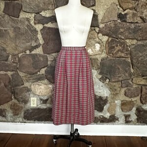 Vintage Red Plaid Cotton Skirt, Post Horn Label, Pleated Midi Length image 2