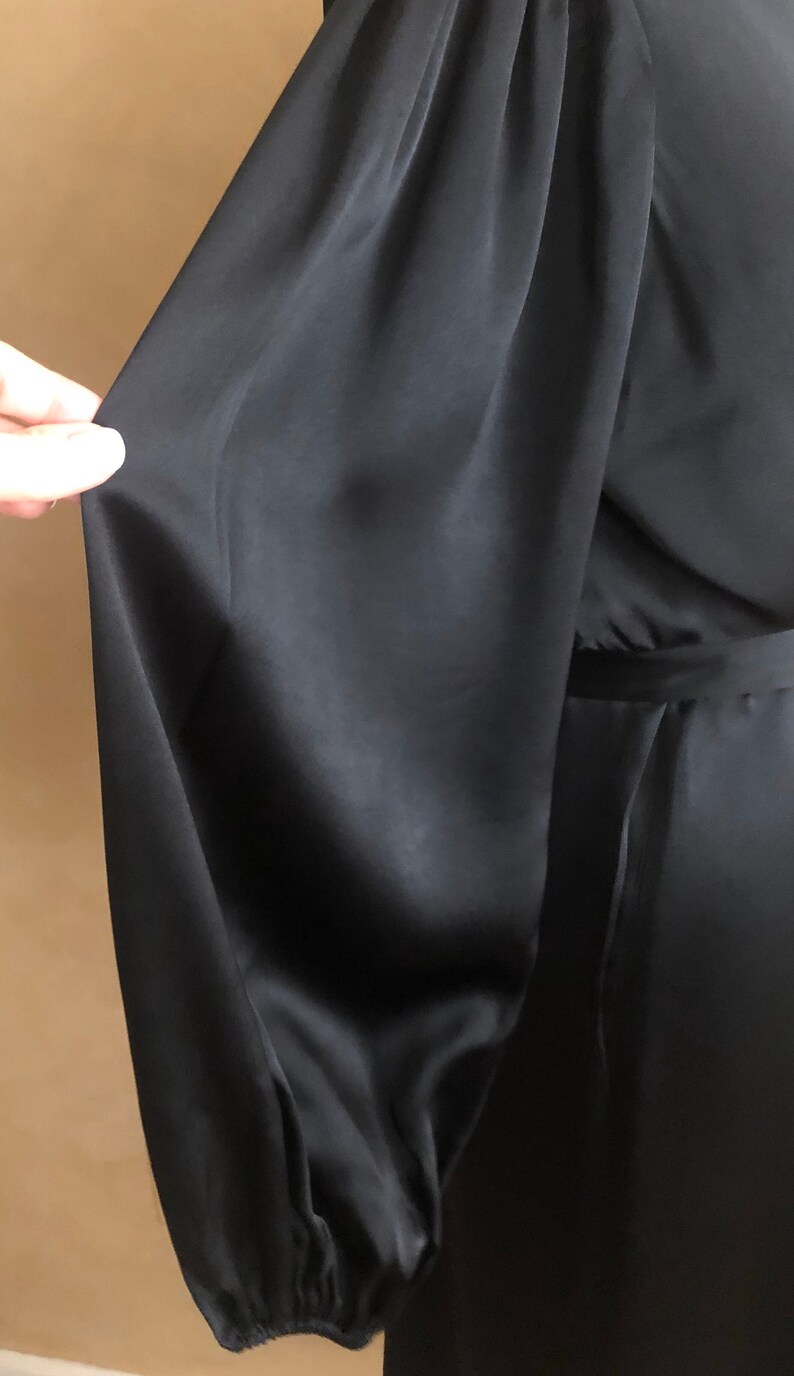 Black Silk Wrap Dress 70/'s Wrap Style ~ Pauline Trigere designer label for BERGDORF GOODMAN on The Plaza New York
