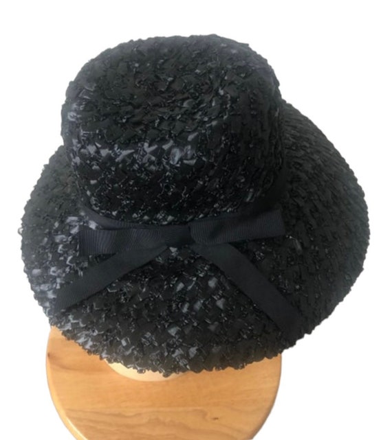 Vintage 1960’s Black Straw Raffia Hat, oversized … - image 3