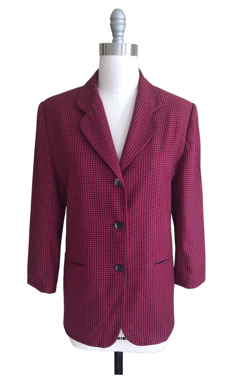 vintage plaid blazer 90s era red and blue esprit label fall preppy style