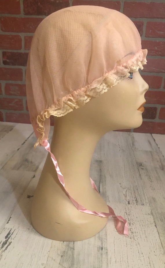 Vintage Victorian Night Cap, Pink lace, boud… Gem