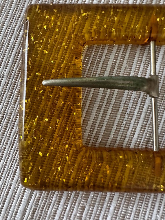 Vintage belt buckle gold with gold specked  shimm… - image 4