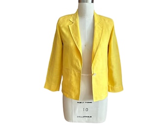 Vintage Bright Yellow Linen Blazer, Christian Dior, Summer Blazer, petite